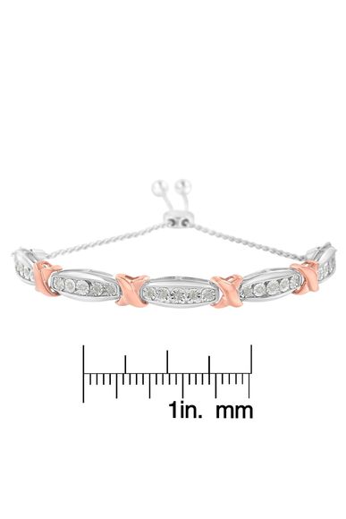 1/4 Cttw Round-Cut Diamond X & Tapered Bar Miracle-Set Bolo Bracelet